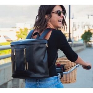 Fawn Design Pebbled Backpack Black Brass Hardware Berry Lining Zip Closure Women